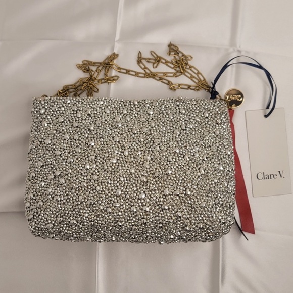 Clare V. Estelle Silver Beaded Glitter Clutch NWT - Picture 6 of 6